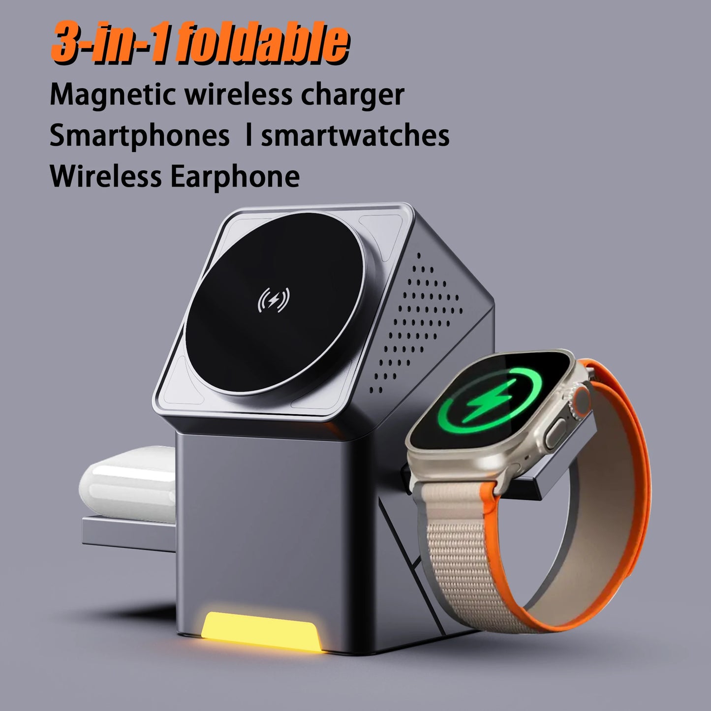 3 in 1Magnetic Wireless Charger Stand Fast Charging for Iphone 12 13 14 15 16 for Apple Watch10-1/Se/ Ultra Airpods 2 3 Pro