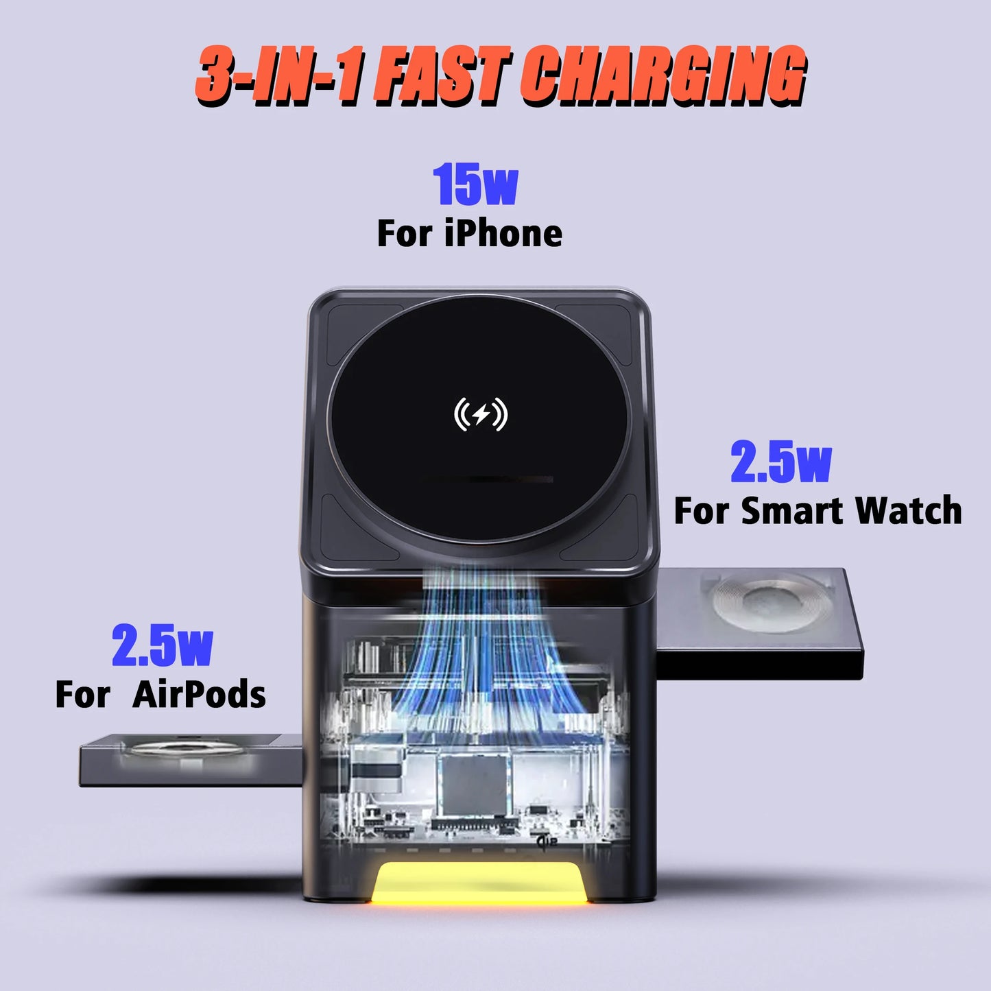 3 in 1Magnetic Wireless Charger Stand Fast Charging for Iphone 12 13 14 15 16 for Apple Watch10-1/Se/ Ultra Airpods 2 3 Pro