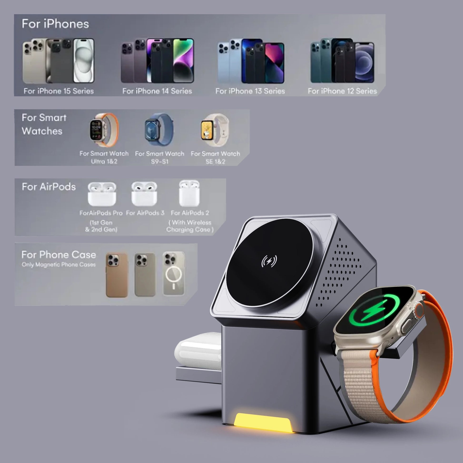 3 in 1Magnetic Wireless Charger Stand Fast Charging for Iphone 12 13 14 15 16 for Apple Watch10-1/Se/ Ultra Airpods 2 3 Pro